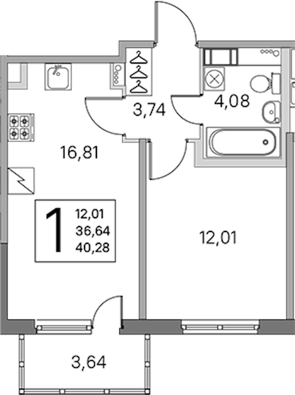1-комнатная квартира 36.64 м², 4/5 эт., ЖК «ЮгТаун. Олимпийские кварталы»